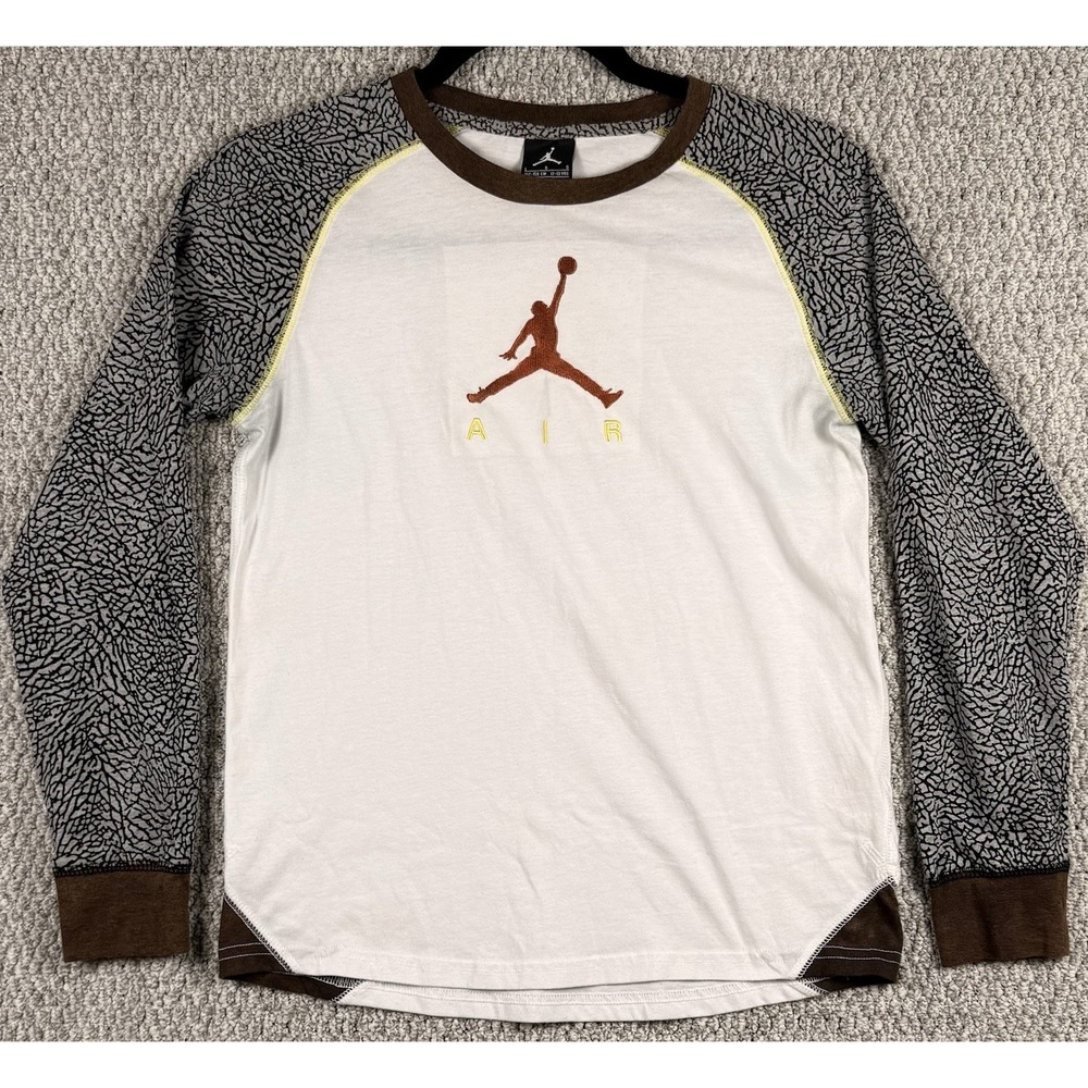 Nike Air Jordan Elephant Print Raglan‎ Shirt Youth L Brown White Logo
